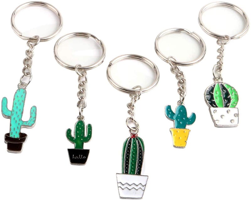 KRLIFCSL Creative Potted Cactus Style Keychains Key Rings Hang Bag Accessories Chain Bag Pendants Jewelry, 5 pc (cactus) - Image 1